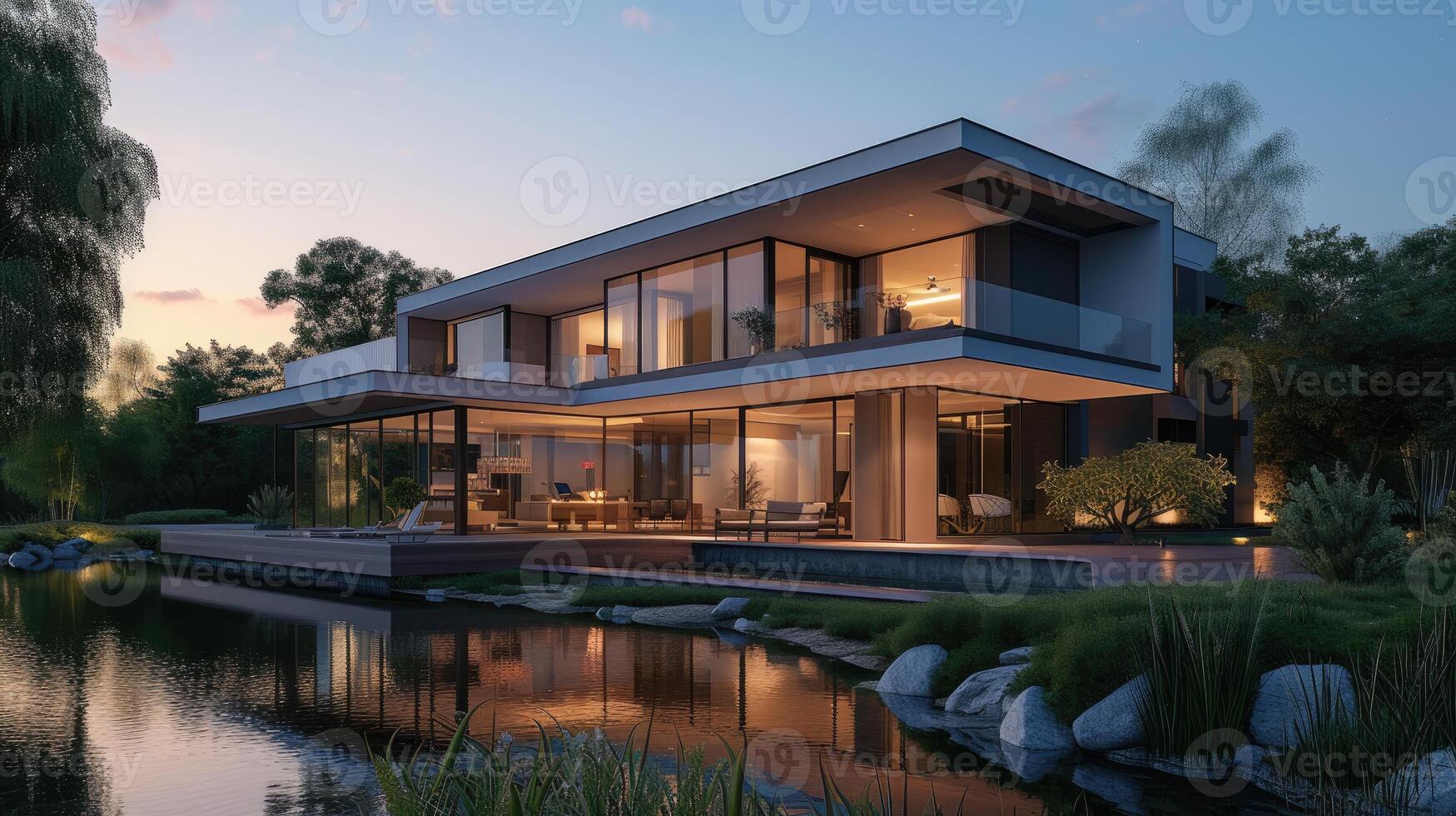 AI generated A 3D rendering of a modern beachfront house, a coastal dream come to life. Ai Generated photo