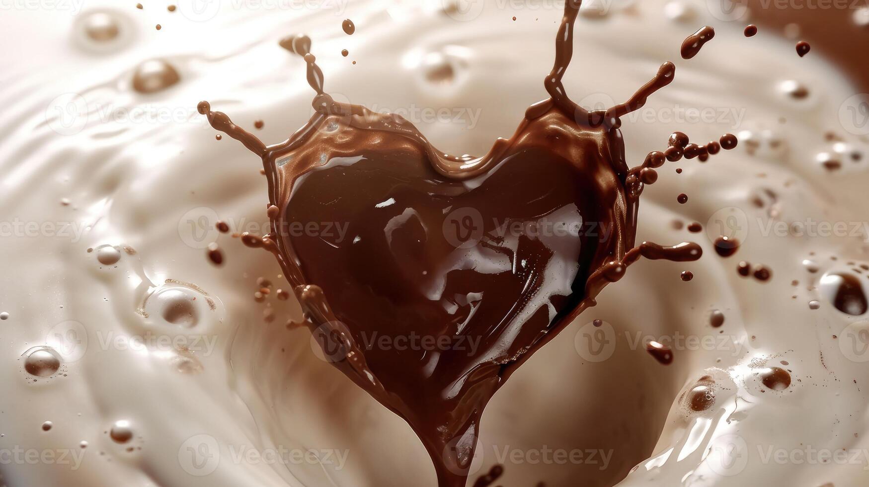 ai generado un chocolate corazón emergente desde un Leche chapoteo, servicio como un romántico comida símbolo para San Valentín día, ai generado foto