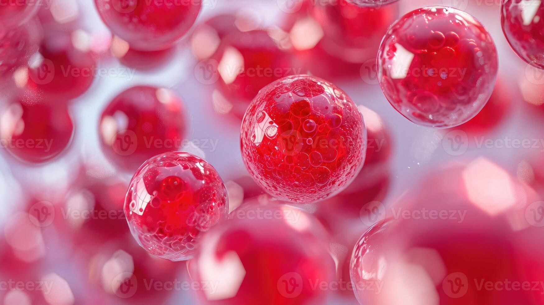 AI generated 3D Visualization in Aesthetic Medicine Collagen and Peptide Spherical Design, Clear Red Gummy Spheres Adhering, AI Generated photo