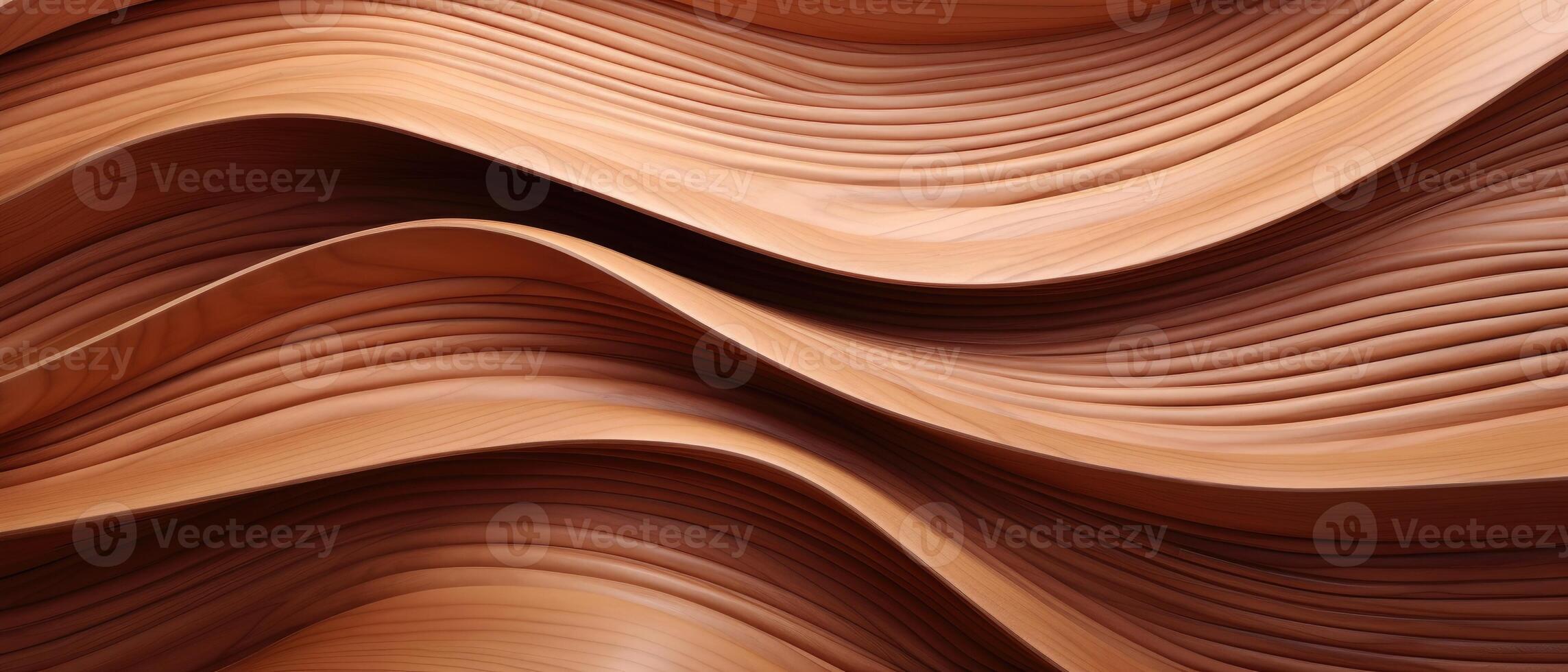 AI generated A unique wall texture with organic brown wooden round waving waves showcased in an abstract banner, Ai Generated. photo