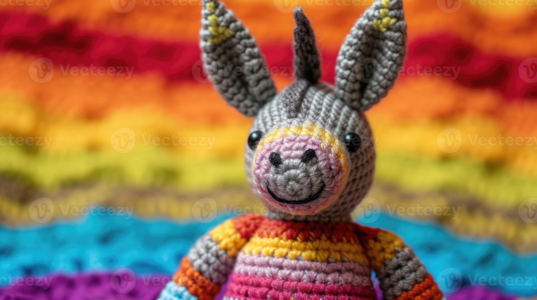 AI generated Crocheted donkey toy vibrant backdrop, handcrafted and adorable, Ai Generated photo