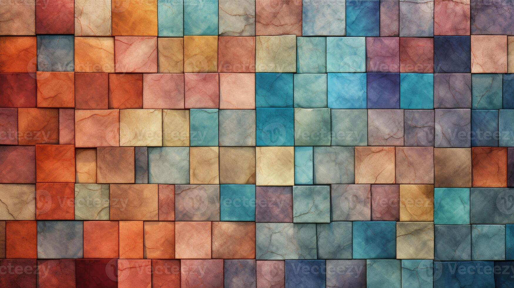 AI generated Vibrant, multi-colored stone tiles with a grungy texture, perfect for cubist-style wall art and decor backdrops, Ai Generated photo