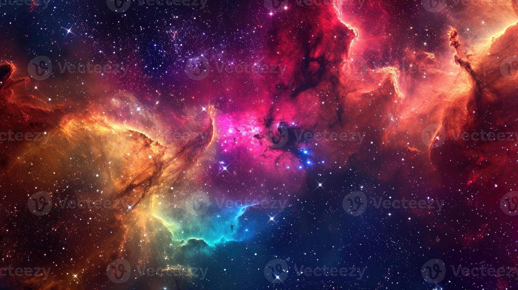 AI generated Vibrant depiction of a colorful space galaxy cloud nebula against a starry night cosmos. Ai Generated photo