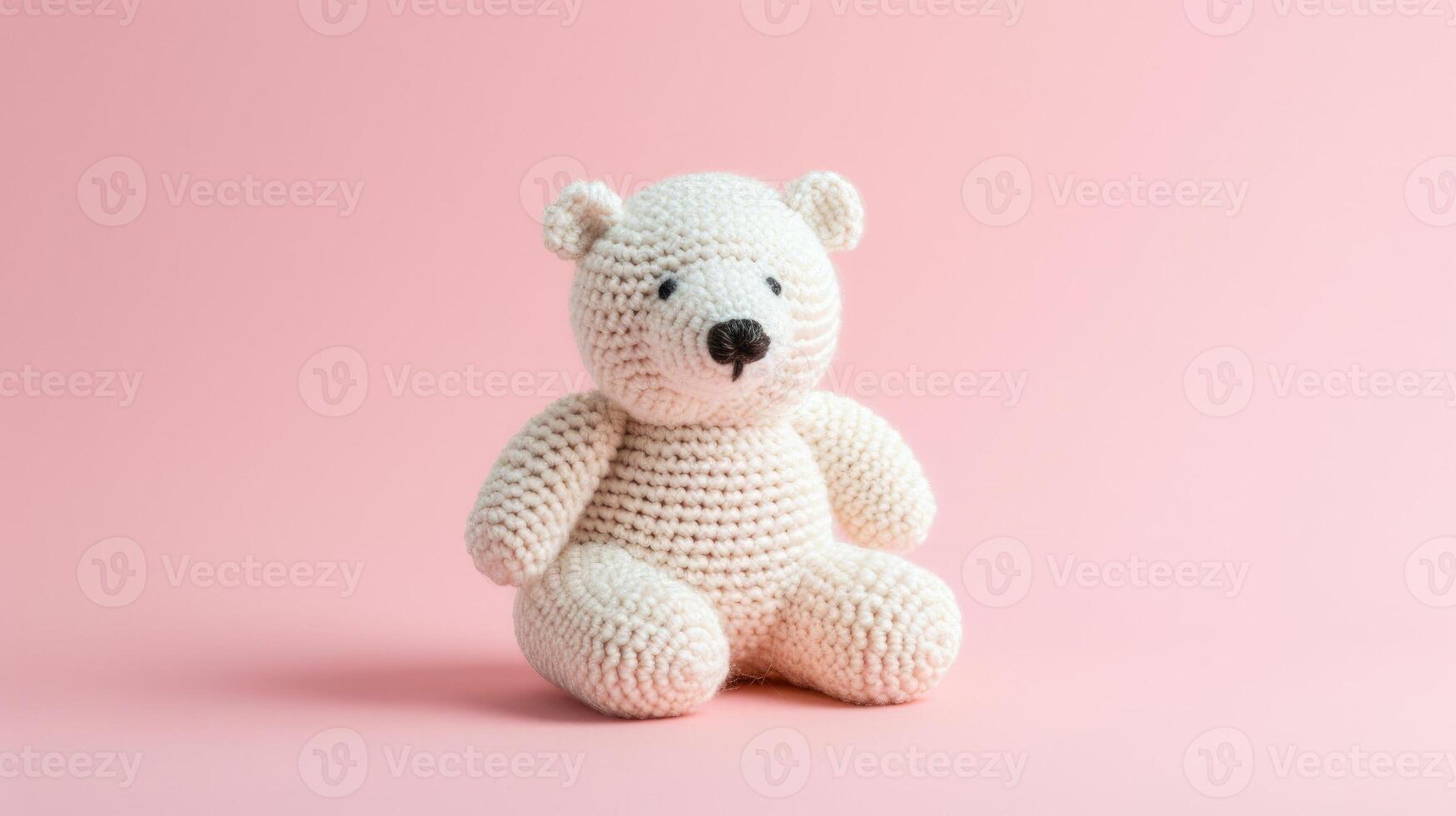 ai generado tejido a ganchillo oso polar juguete vibrante fondo, hecho a mano y adorable, ai generado foto