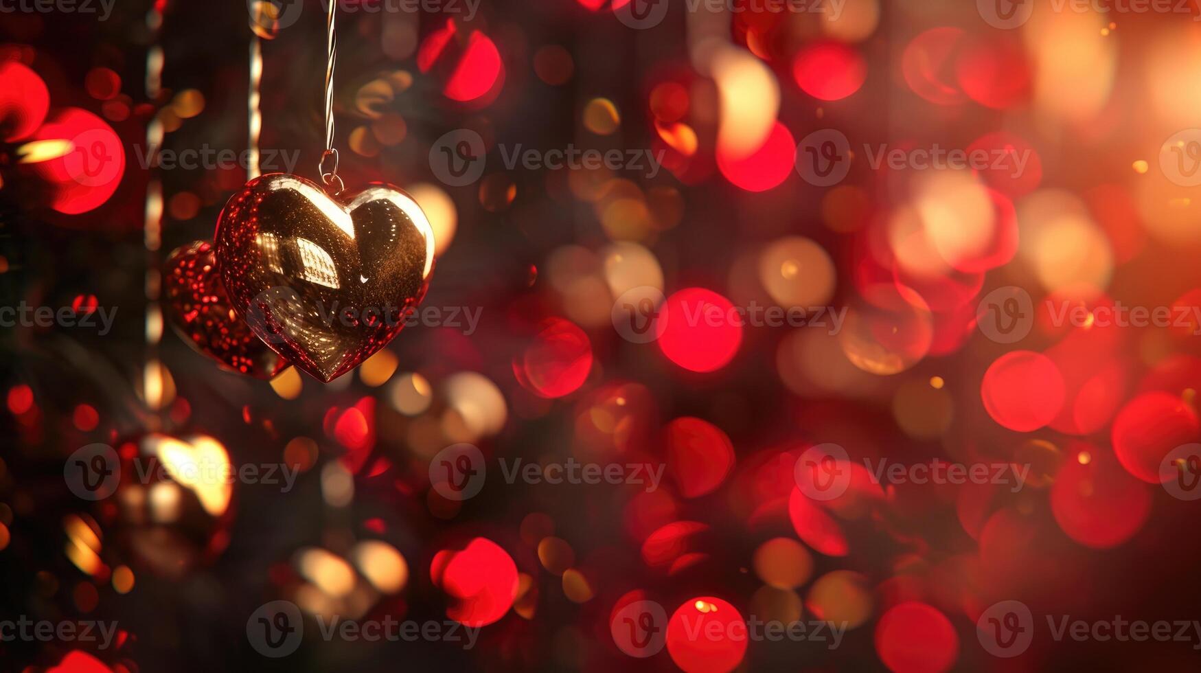 AI generated Golden valentine heart sphere with red lights on dark background, Ai Generated photo