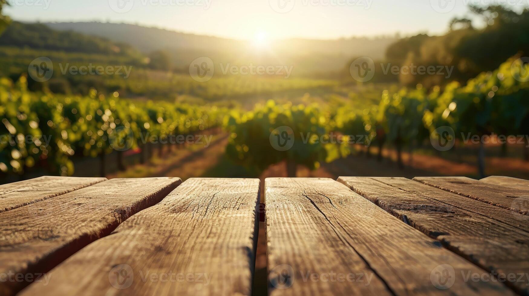 AI generated The Wooden Table in the Vineyard, Ai Generated photo
