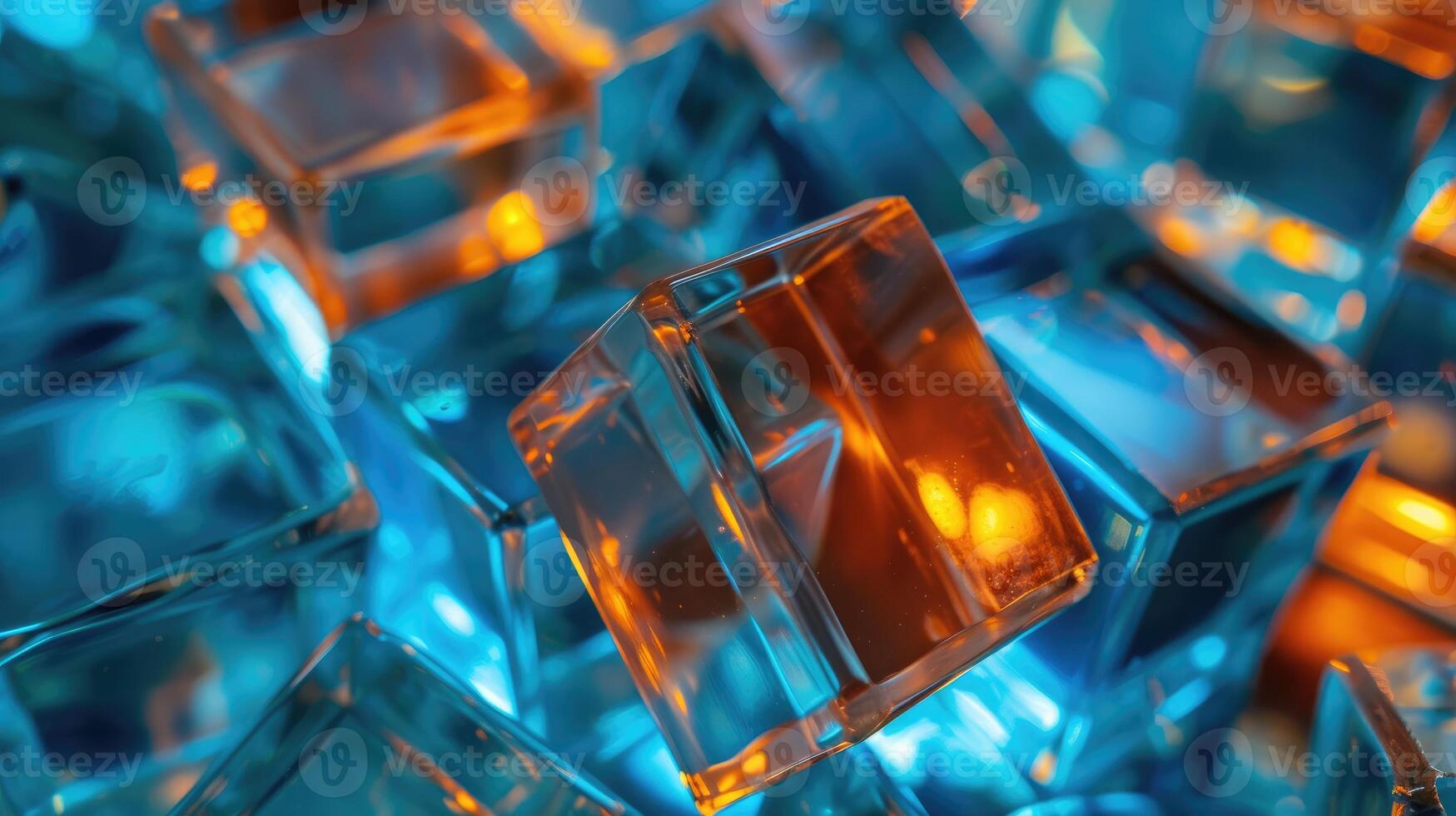 AI generated Witness the dynamic interplay of shiny blue and orange glass cubes up close, as they form a captivating and visually striking composition, Ai Generated. photo