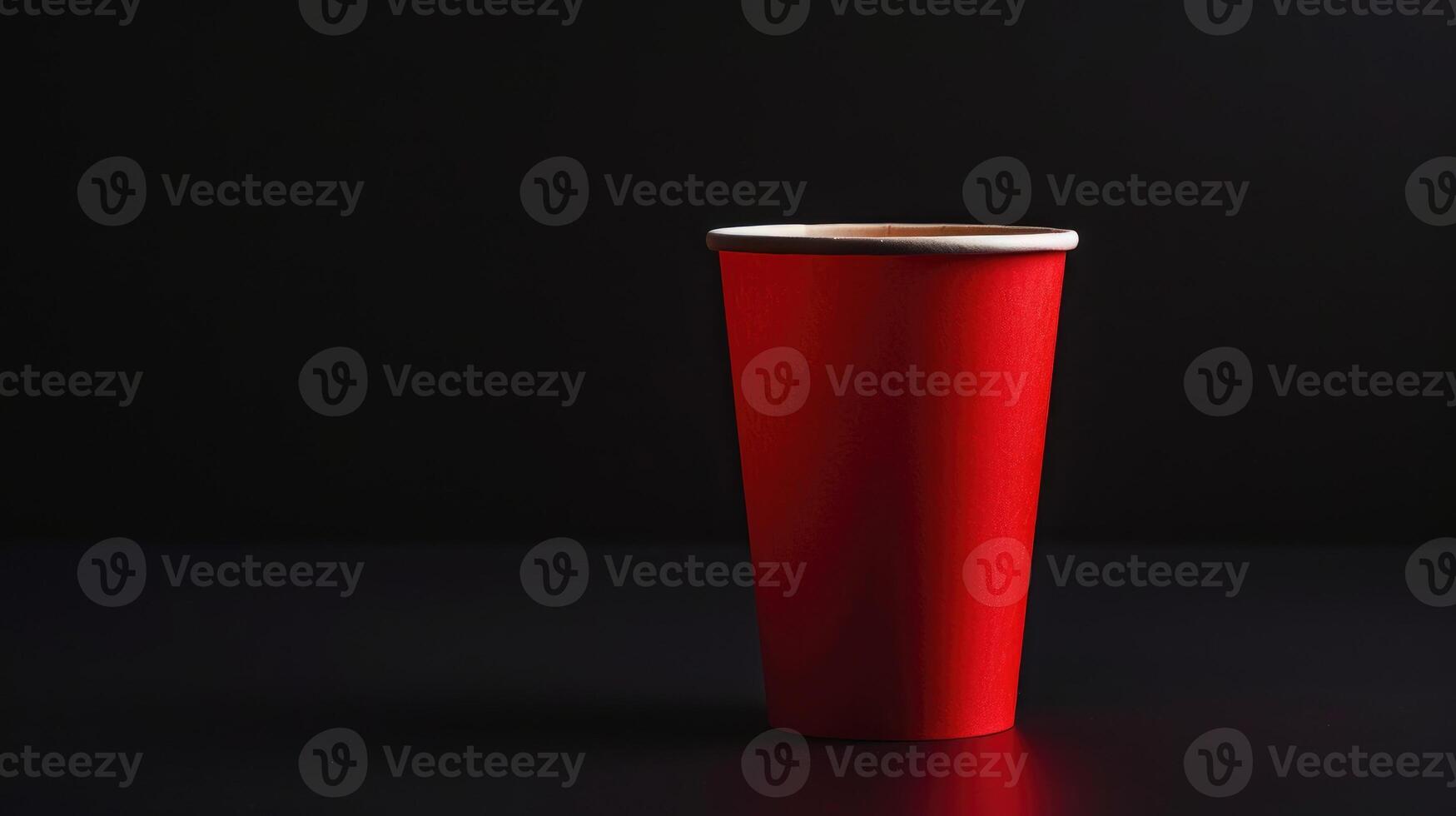 AI generated Red, vacant disposable paper cup for fast food, presented in a side view, set on a black backdrop, featuring, Ai Generated. photo