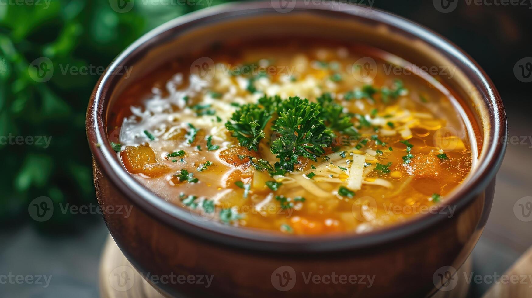 AI generated A steaming bowl of soup, hearty and comforting, captured in this image, Ai Generated photo