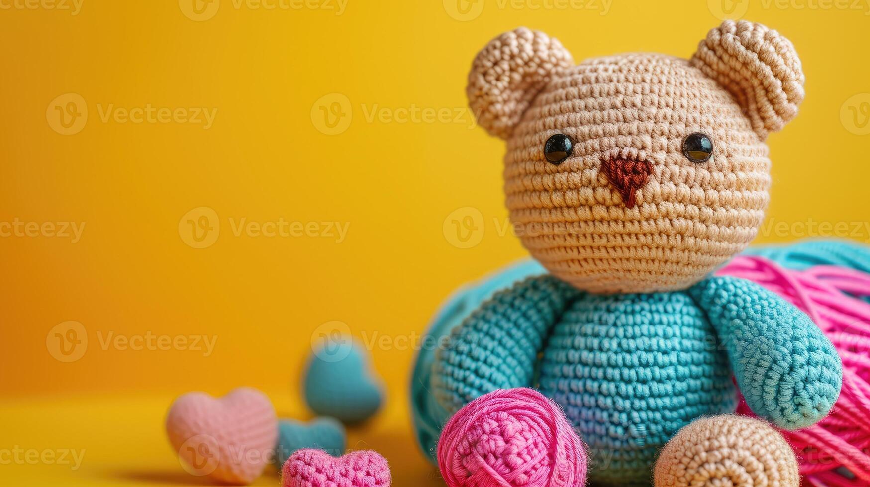 AI generated A Picture of a Crocheted Cute Bear, Ai Generated photo