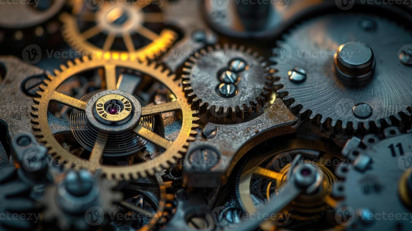 AI generated Intricate gears and cogs within a clockwork watch mechanism, a masterpiece of precision engineering, Ai Generated photo