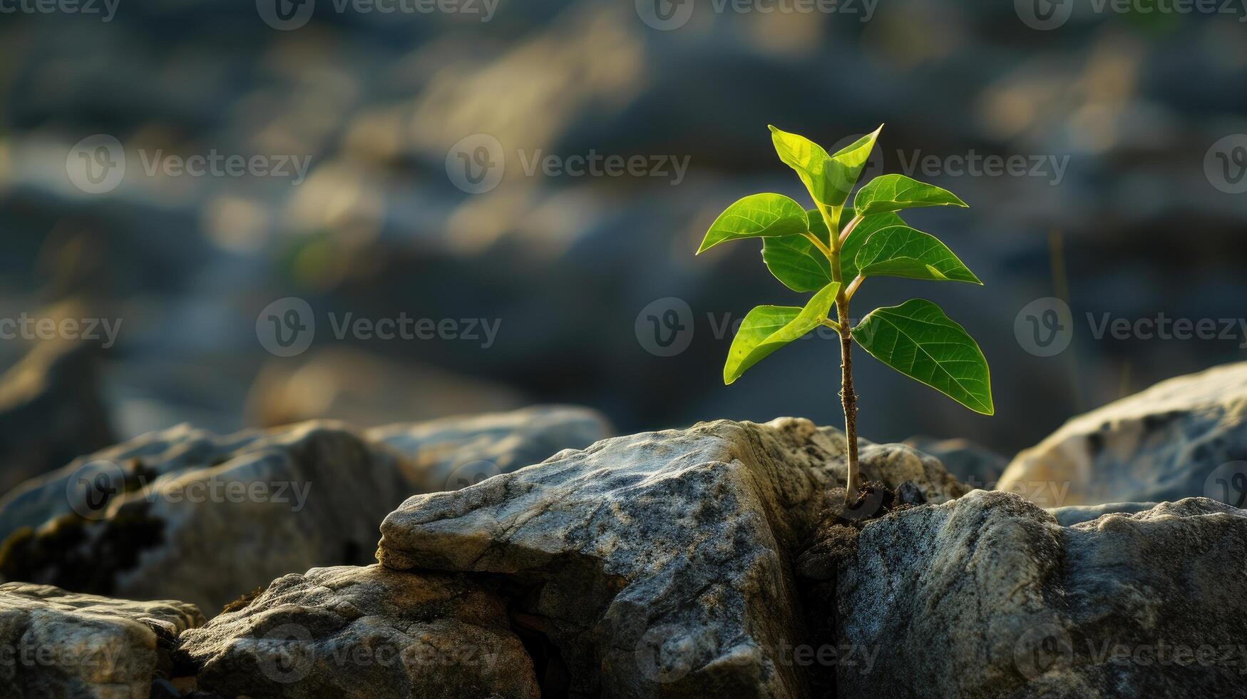 AI generated Solitary plant defies odds, emerging from rocky terrain, a symbol of resilience, Ai Generated photo