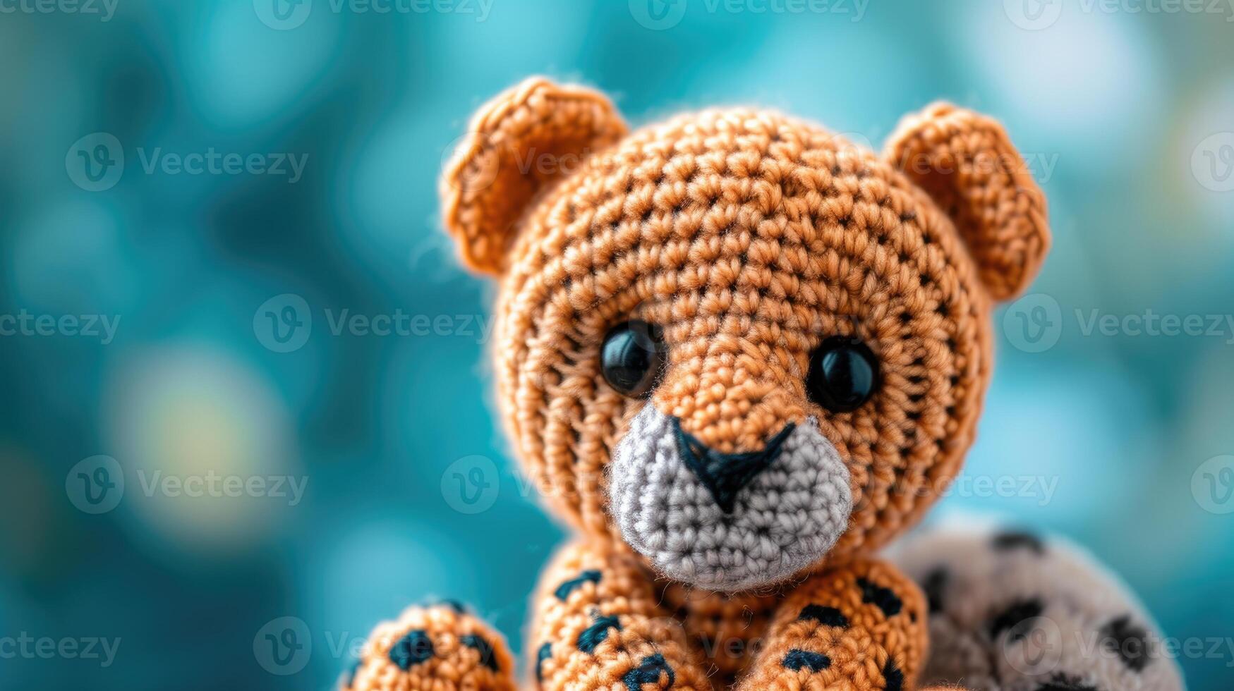 AI generated Crocheted cheetah toy vibrant backdrop, handcrafted and adorable, Ai Generated photo