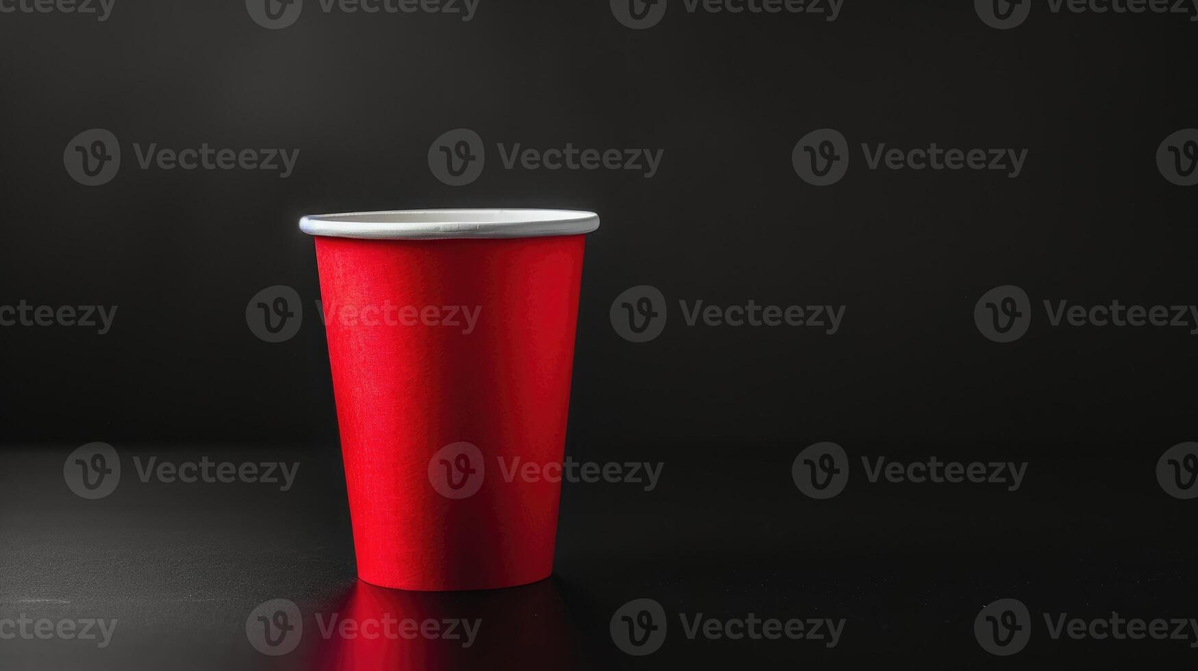 AI generated Red, vacant disposable paper cup for fast food, presented in a side view, set on a black backdrop, featuring, Ai Generated. photo