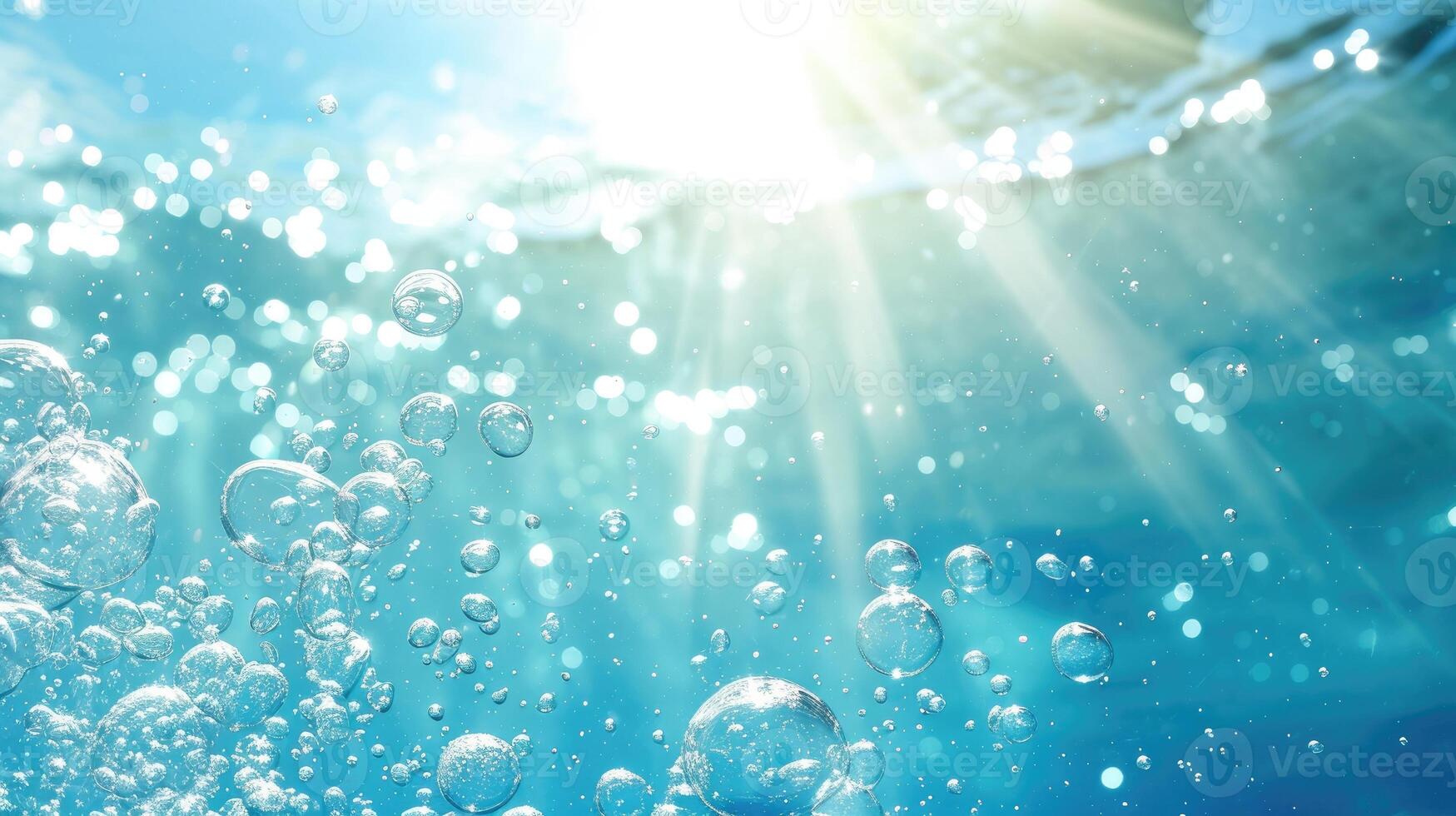ai generado de verano frescura capturado en burbujas bailando en iluminado por el sol agua en contra un azul cielo. ai generado foto