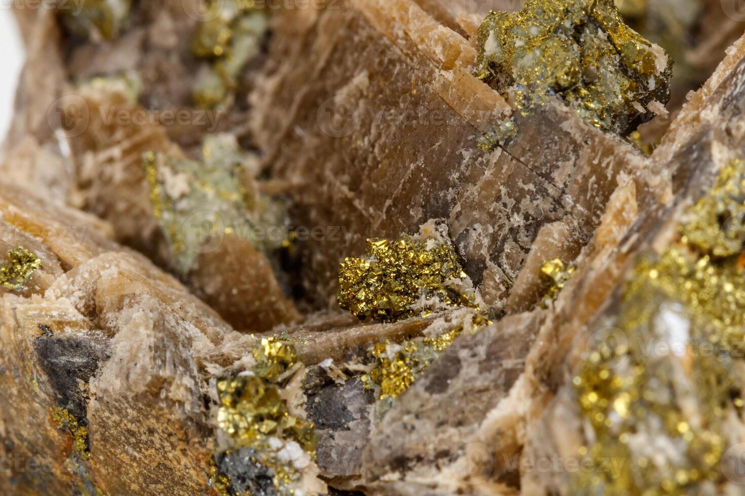 Macro mineral stone Barit Pyrit on a white background photo