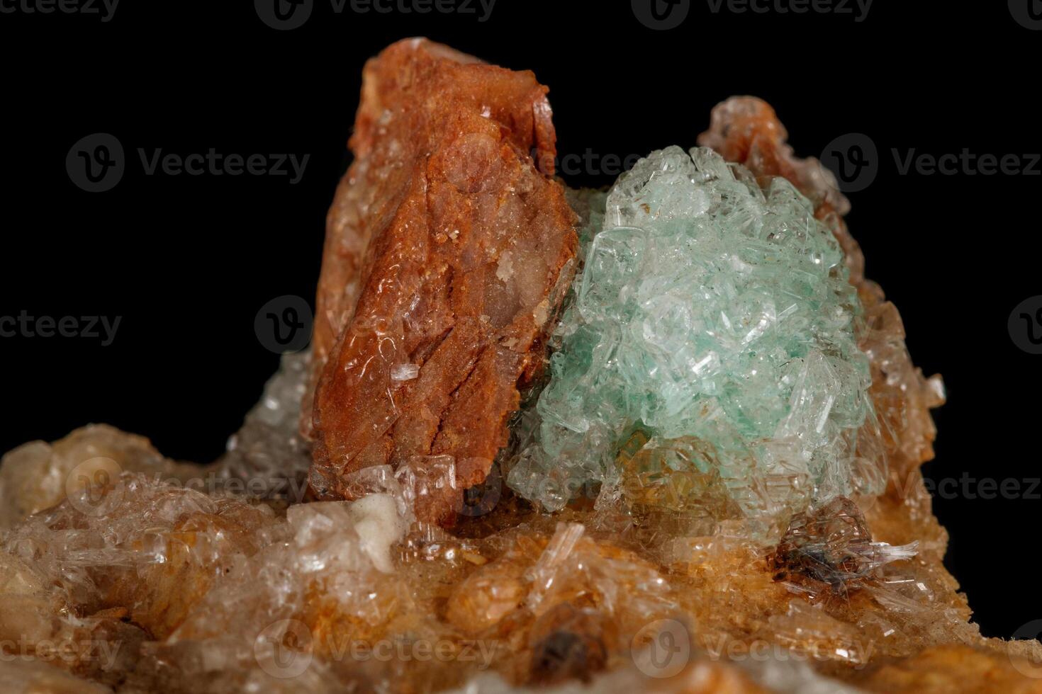 Macro stone Apophyllite mineral on black background photo