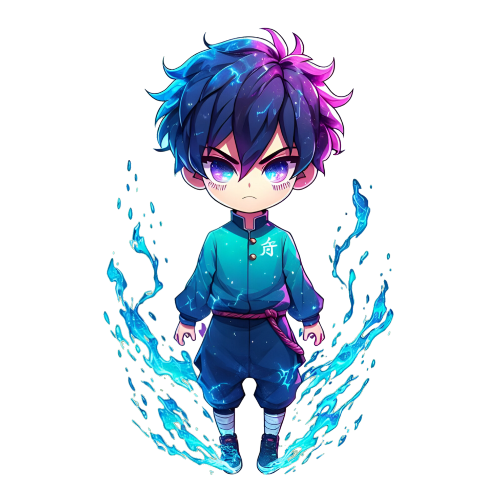 AI generated anime boy with blue hair and purple hair png