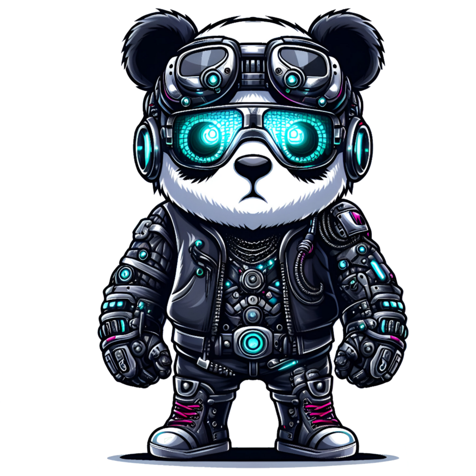 ai generiert Karikatur Panda Bär tragen futuristisch Brille und ein Helm png