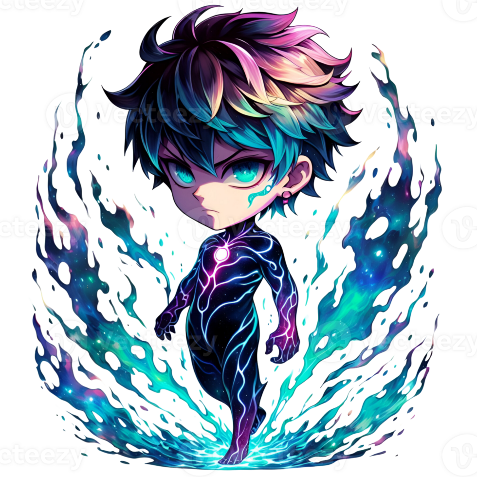 ai generato anime personaggio con blu capelli e nero occhi png