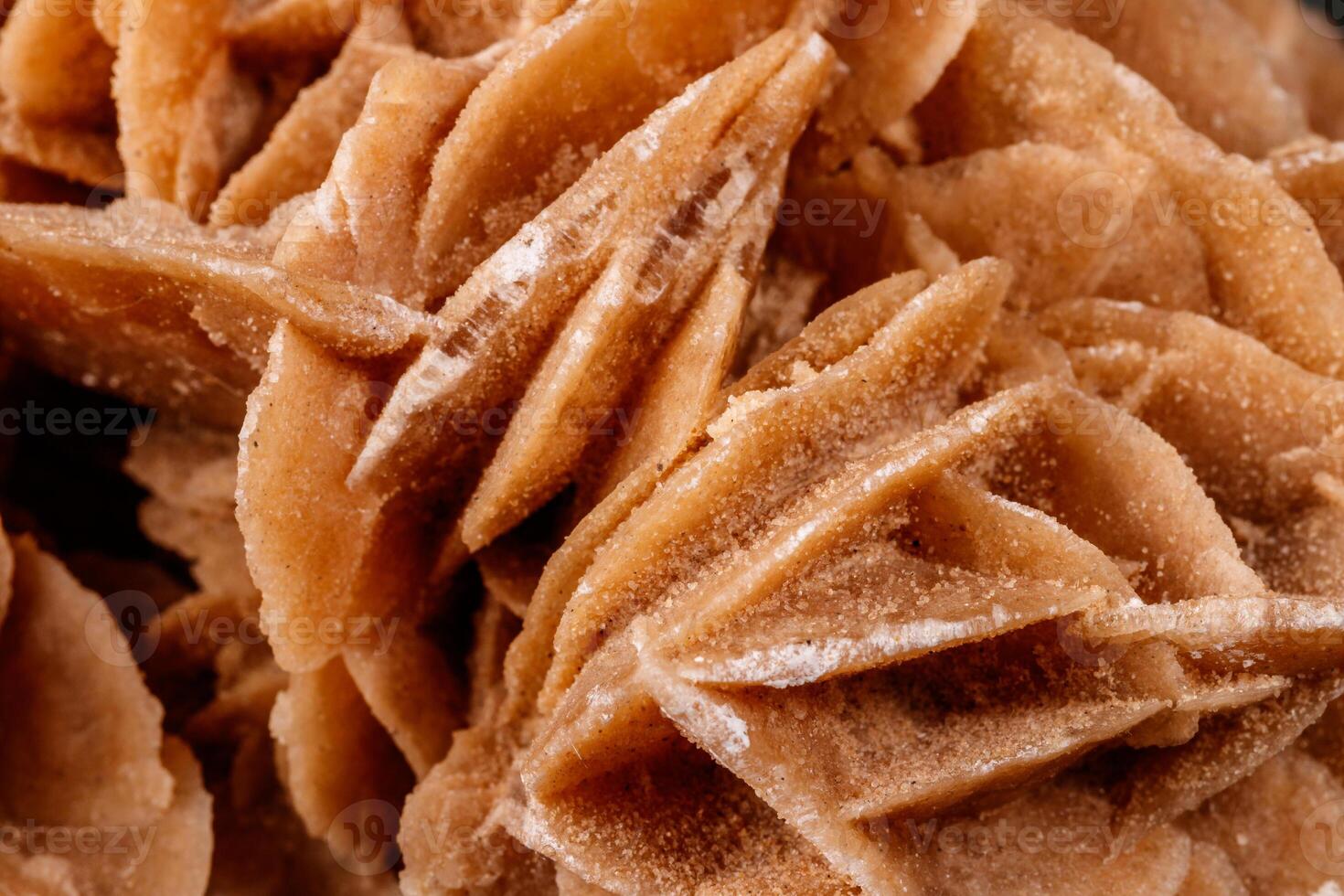 Macro mineral stone desert rose or sand rose on a black background photo