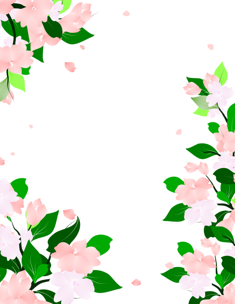 Spring Floral Branch Flowers Frame Border. Botanical Garden Background. png