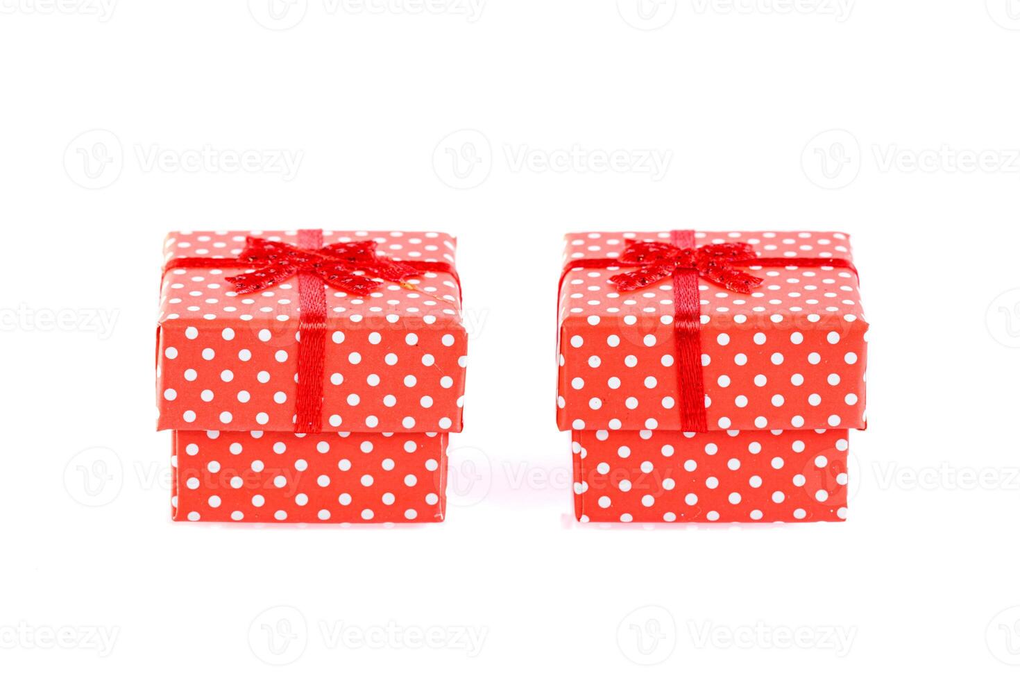 beautiful new year red gift boxes on white background photo