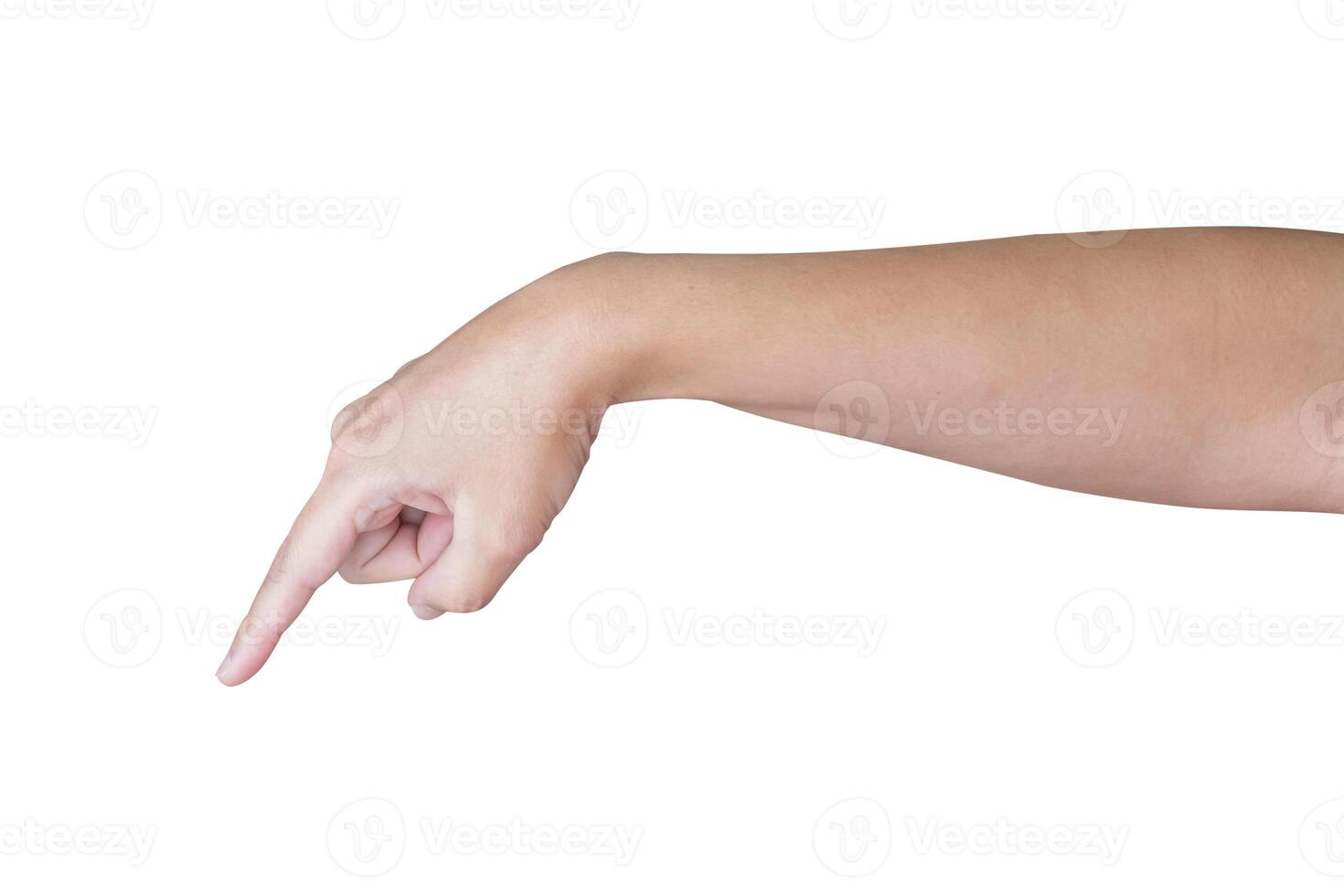 man hand touching or pointing to something isolated on white background photo