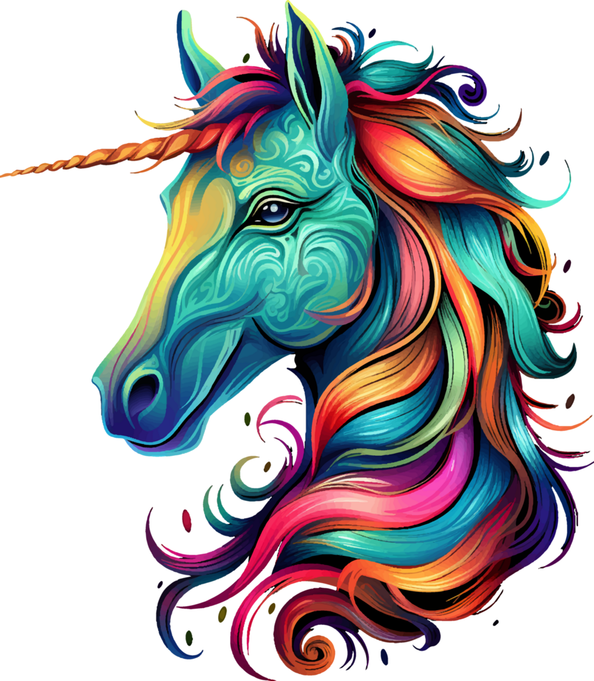 AI generated T-shirt design, colorful unicorn head png