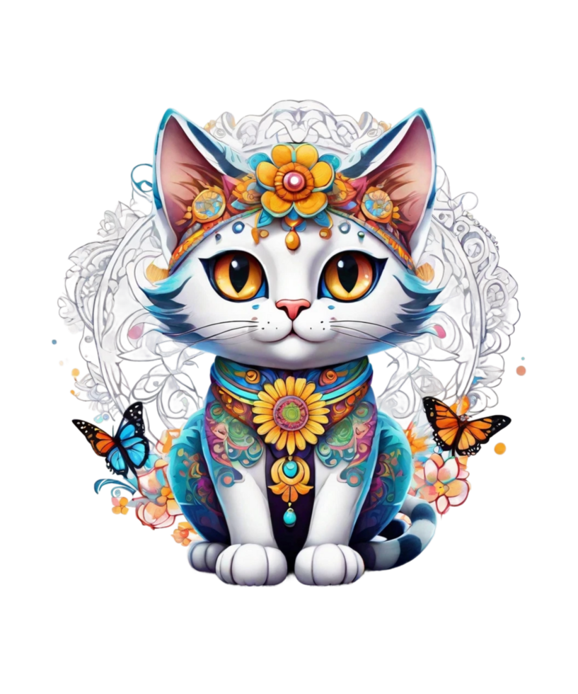 AI generated Ai generated flourish cat illustration png