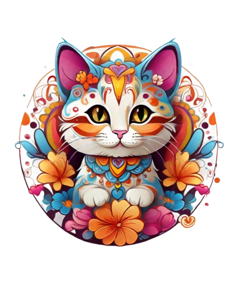 AI generated Ai generated flourish cat illustration png