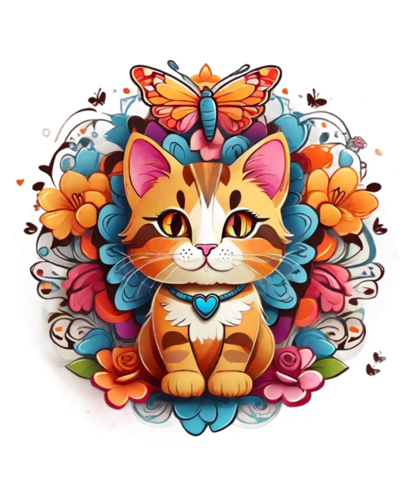 AI generated Ai generated flourish cat illustration png