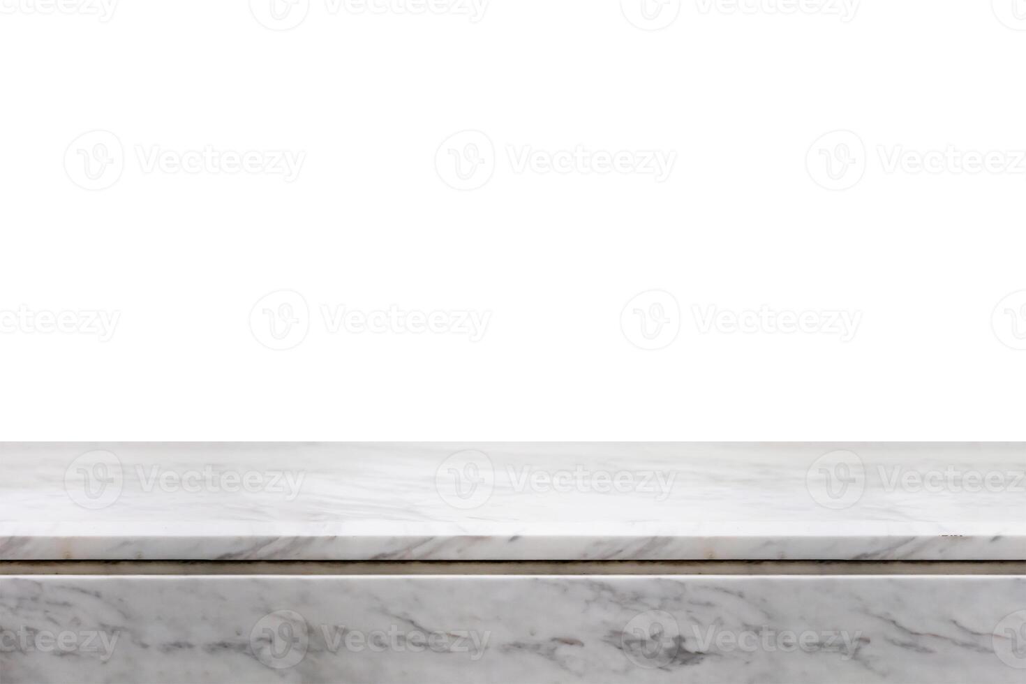 mesa de piedra de mármol blanco aislada sobre fondo blanco para la exhibición de productos foto