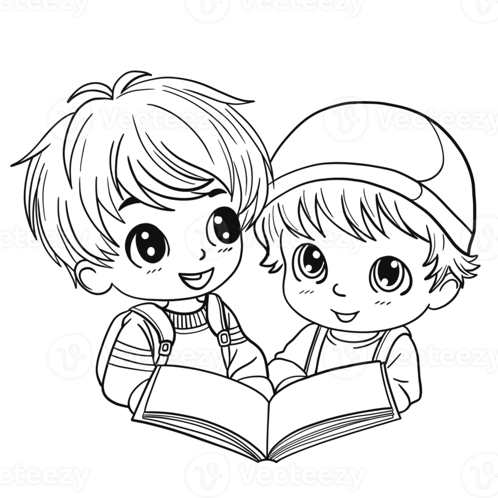 Kids Reading Book Line Art png