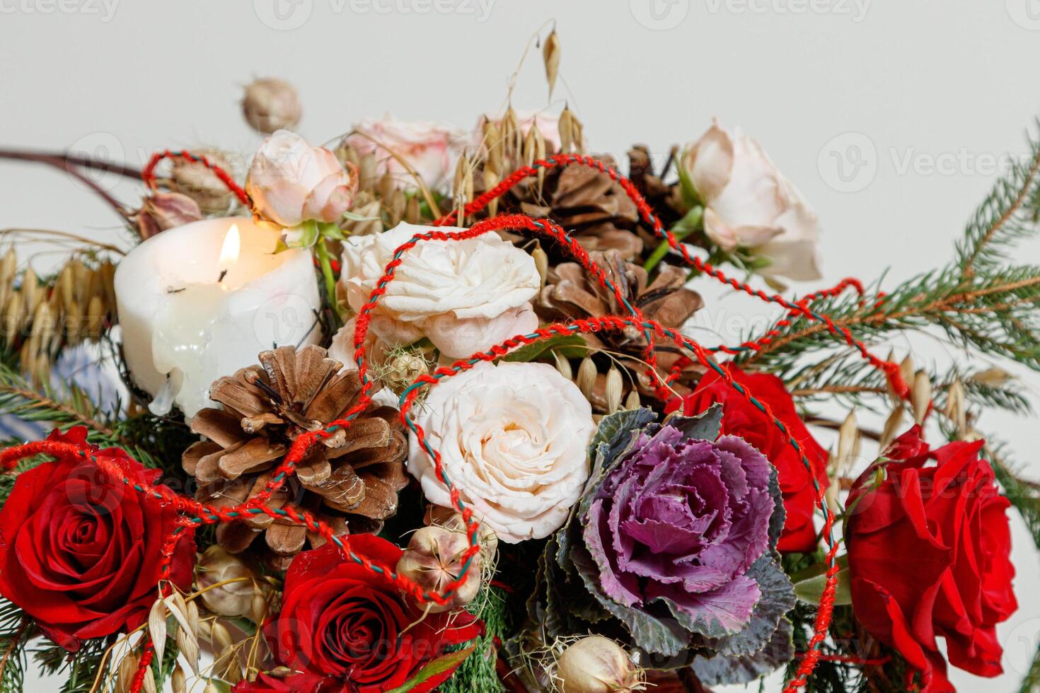 Christmas composition of fresh flowers photo