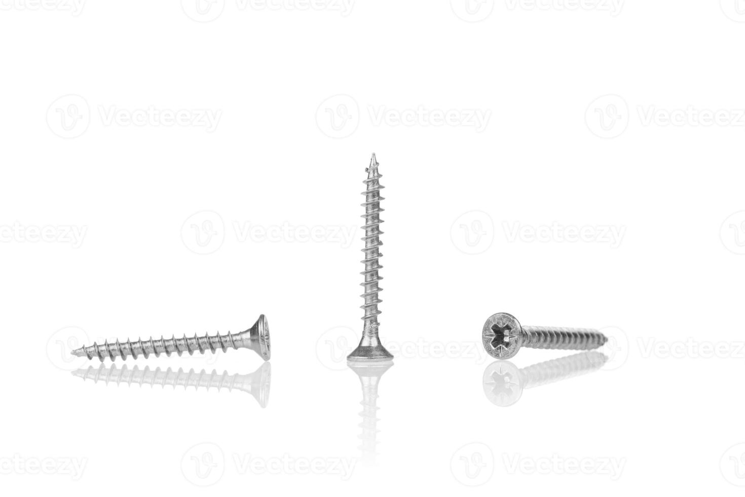 macro screw of silver color on a white background photo