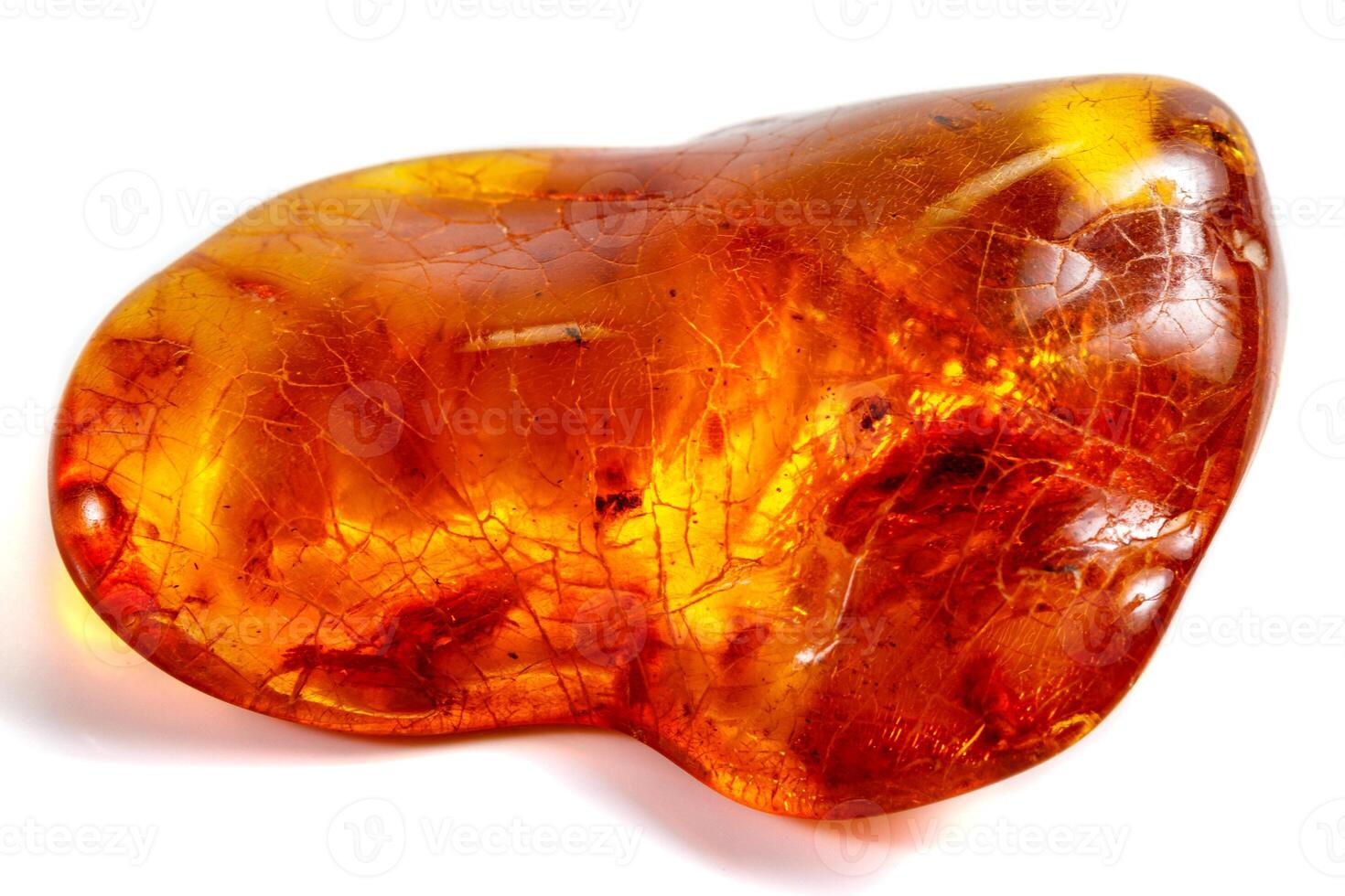 Macro stone mineral amber with insects, flies and beetles on a white background close up photo