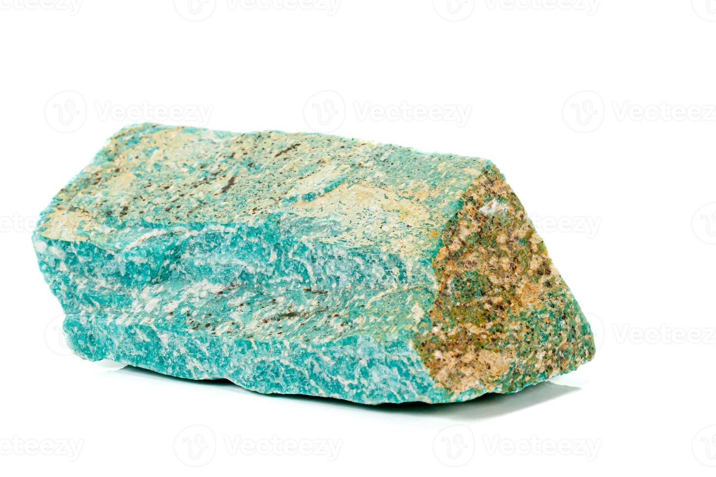 Macro of mineral stone amazonite on white background photo