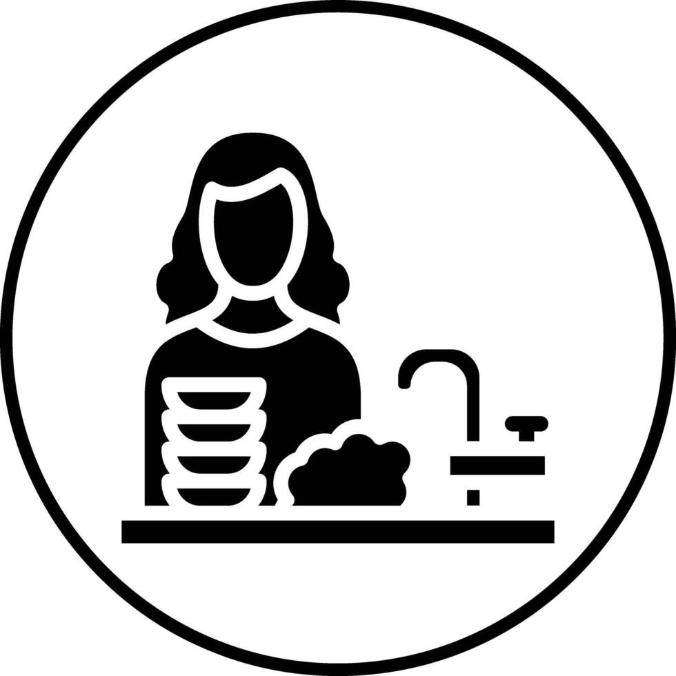 mujer Lavado platos vector icono