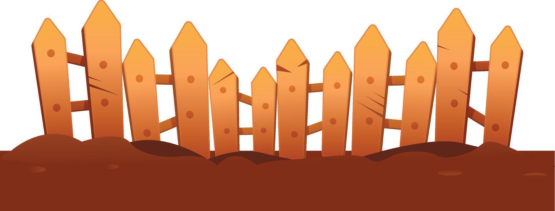 Vector wooden fence. Countryside scene element