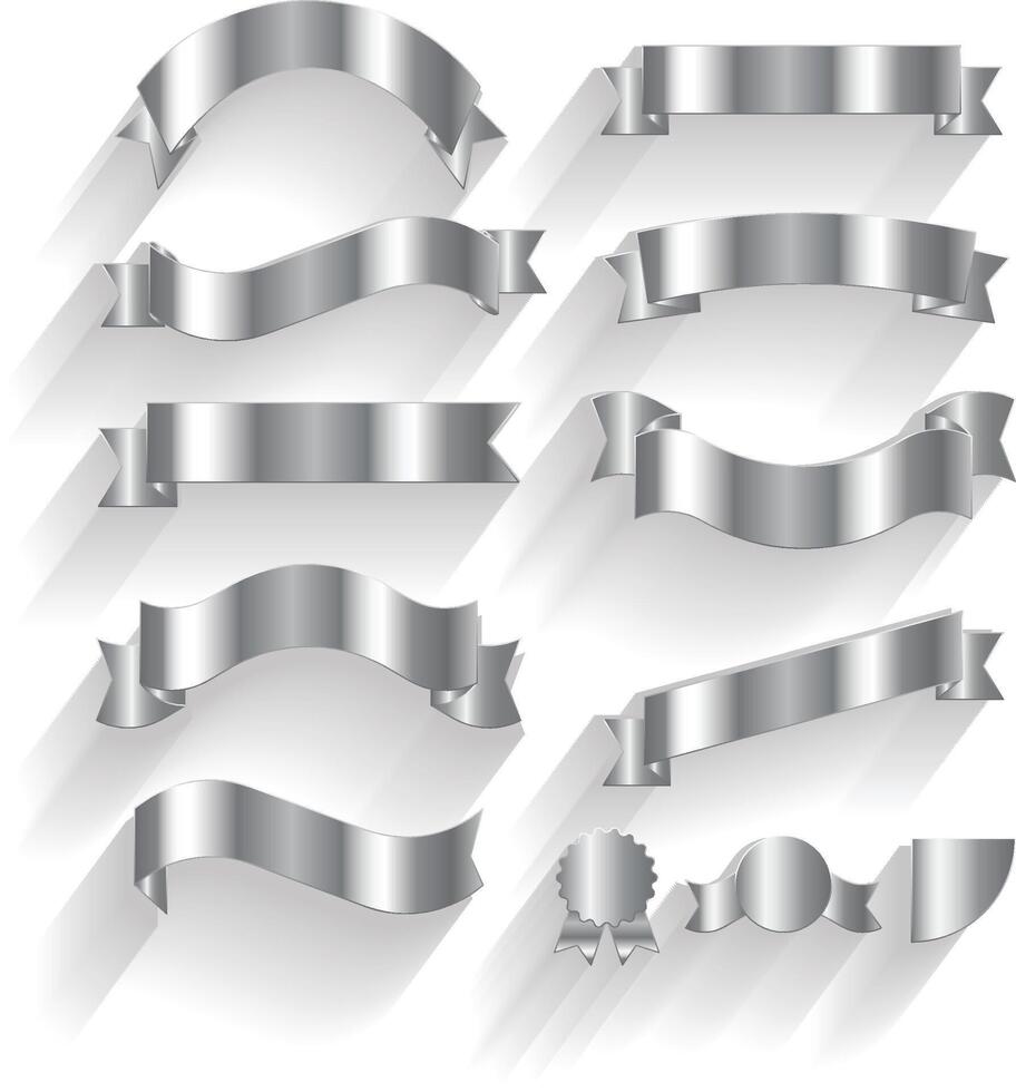 Vector Silver Ribbons set with White Background