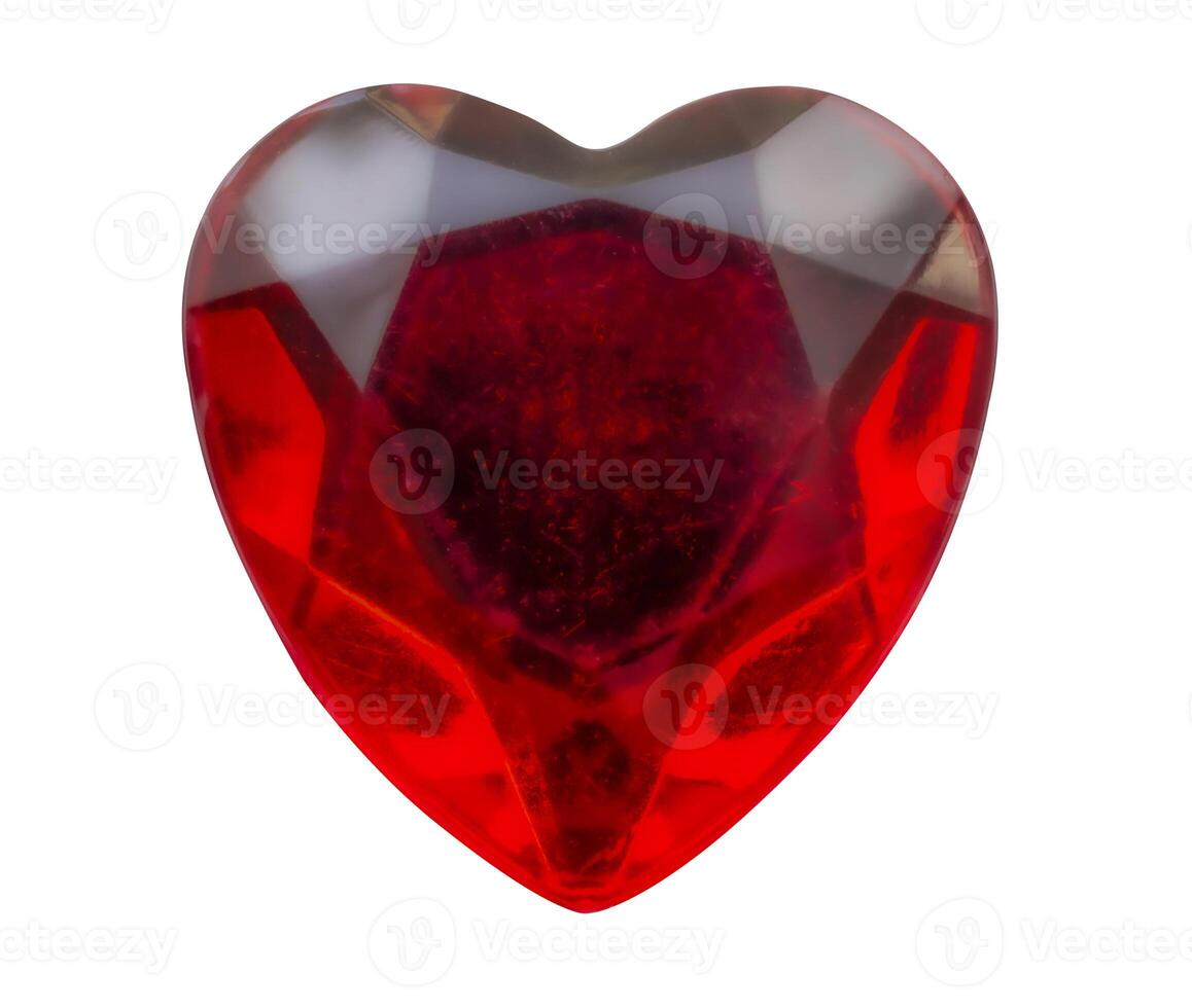 Red heart shape crystal valentines day symbol sticker isolated on white background photo