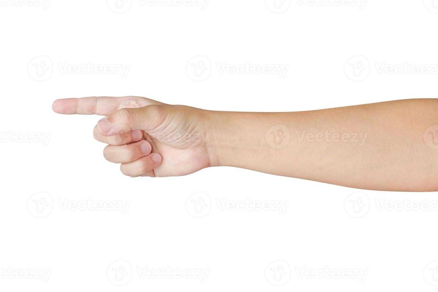 man hand touching or pointing to something isolated on white background photo