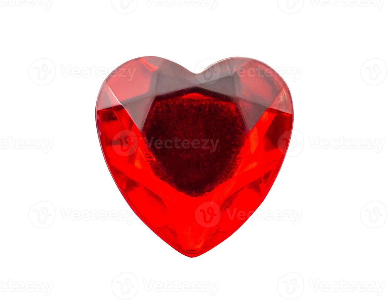 Red heart shape crystal valentines day symbol sticker isolated on white background photo
