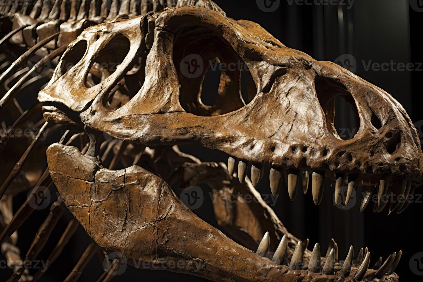 AI generated Dinosaur skeleton head. Generate ai photo