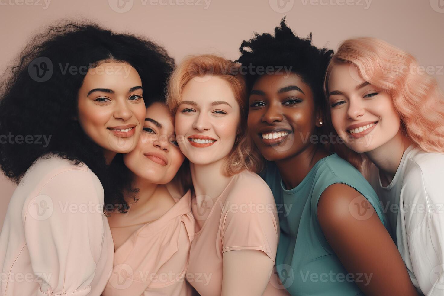 ai generado diverso mujer grupo abrazando retrato. generar ai foto