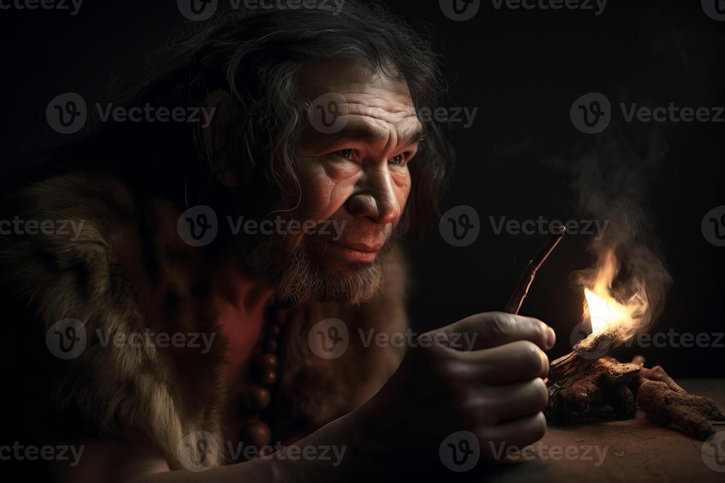 AI generated Neanderthals man civilization evolution. Generate ai photo