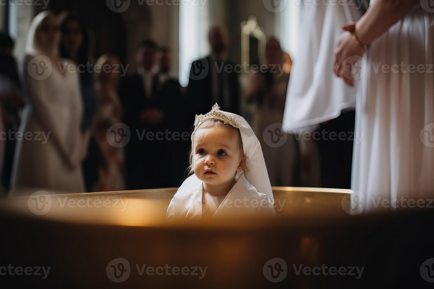 ai generado niña bautizado iglesia. generar ai foto