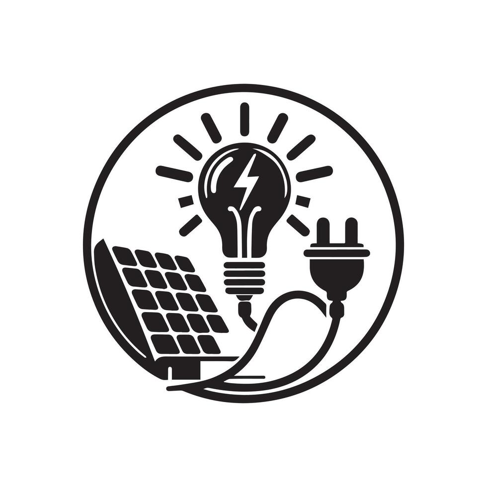 Vector illustration in continuous flow Solar energy is symbolized by a solar panel, plug, and lightbulb. Suitable for banners, slide shows, logos, and emblems. diagram using a template for a quote