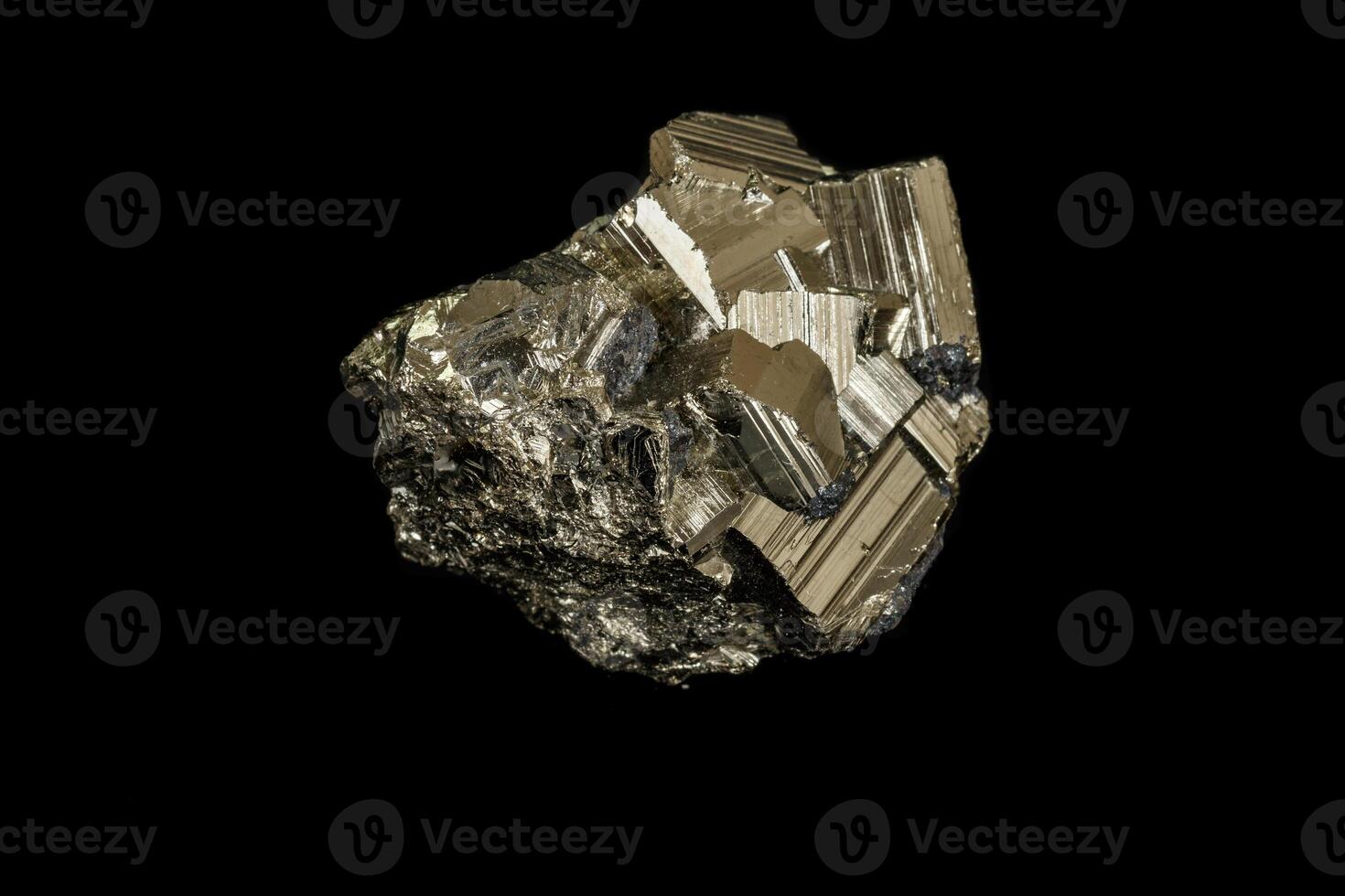 Macro mineral stone Pyrite on a black background photo